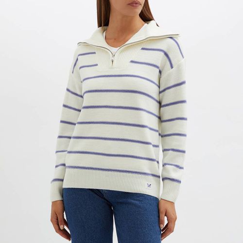 Cream Striped Sweatshirt With Zipped Neck - Crew Clothing - Modalova