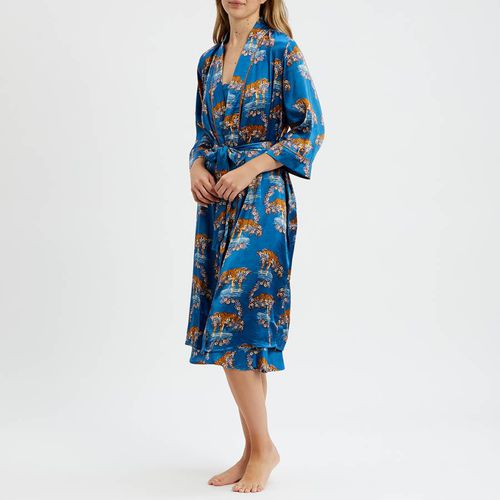 Blue Floral Tiger Print Satin Gown - Their Nibs - Modalova