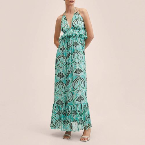 Blue Open Back Printed Dress - Mango - Modalova