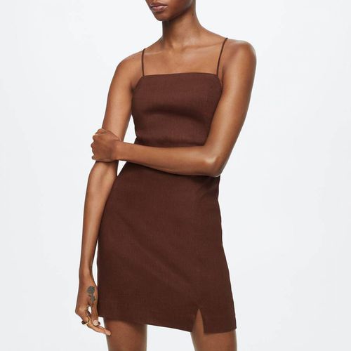 Brown Linen Strap Dress - Mango - Modalova
