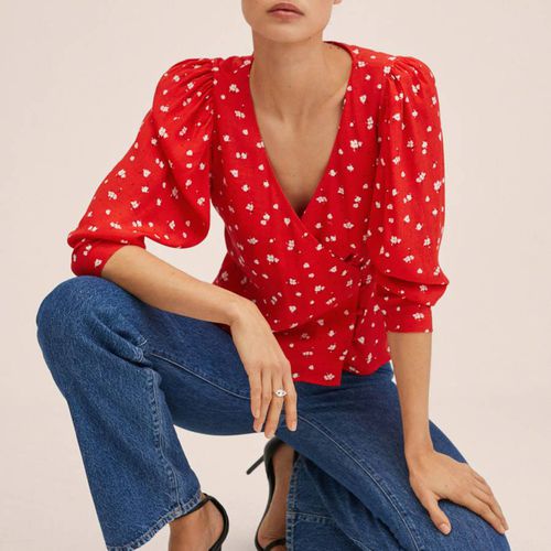 Red Buttoned Wrap Blouse - Mango - Modalova