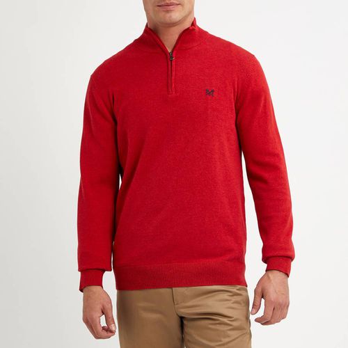 Red Fine Cotton Knit 1/2 Zip Jumper - Crew Clothing - Modalova