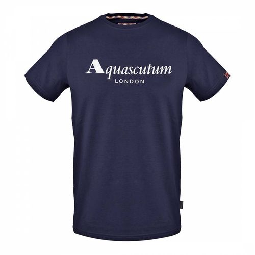 Navy Chest Logo Cotton T-Shirt - Aquascutum - Modalova