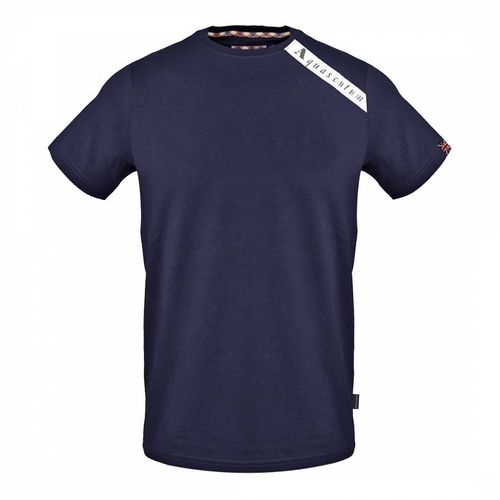 Navy Shoulder Strip Cotton T-Shirt - Aquascutum - Modalova
