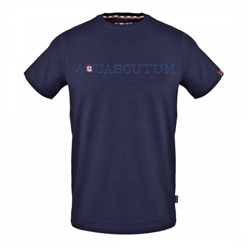 Navy Embossed Logo Cotton T-Shirt - Aquascutum - Modalova