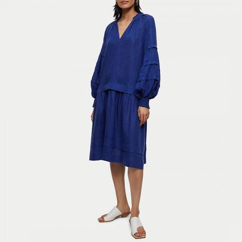 Blue Pleated Linen Midi Dress - Jigsaw - Modalova