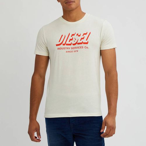 Ecru/Red T-Diegos Logo Cotton T-Shirt - Diesel - Modalova