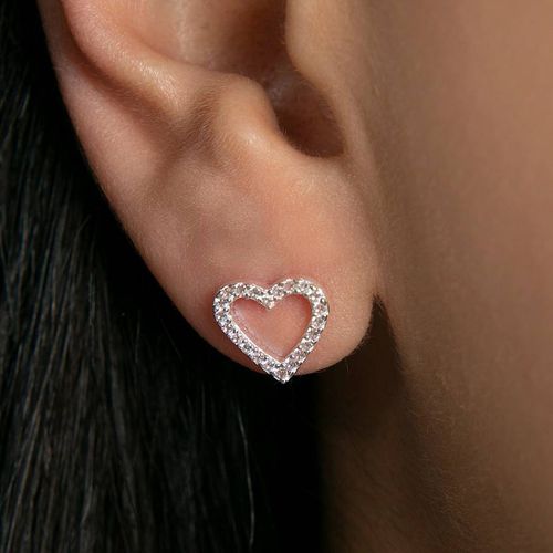 Silver Heart Earrings - Elika - Modalova