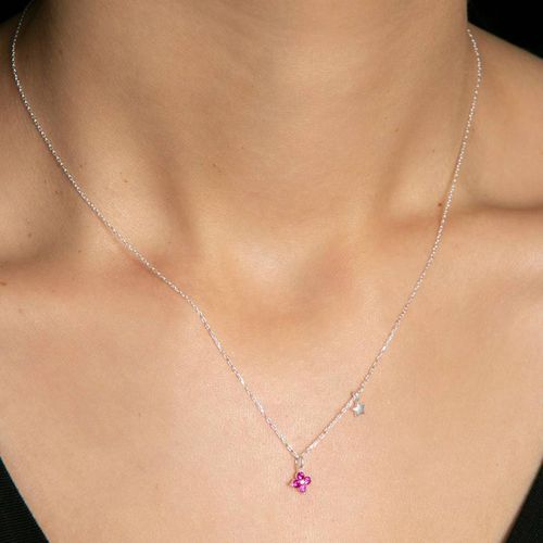 Silver/Pink Necklace - Elika - Modalova