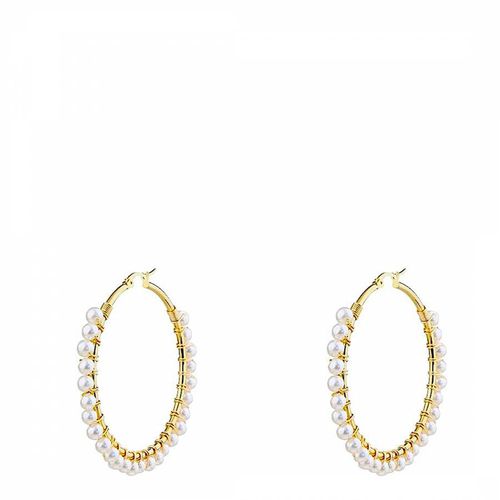 K Gold Pearl Hoop Earrings - Chloe Collection by Liv Oliver - Modalova