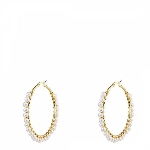 K Gold Pearl Hoop Earrings - Chloe Collection by Liv Oliver - Modalova