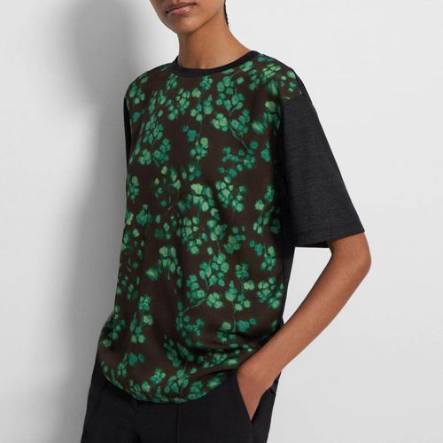 Green Floral Print Silk T-Shirt - Theory - Modalova