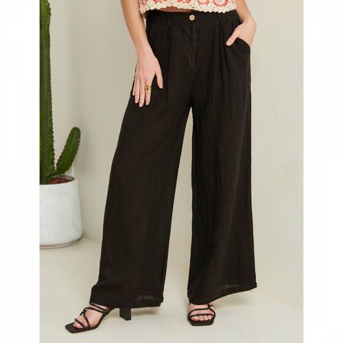 Black Wide Leg Linen Trouser - LE MONDE DU LIN - Modalova