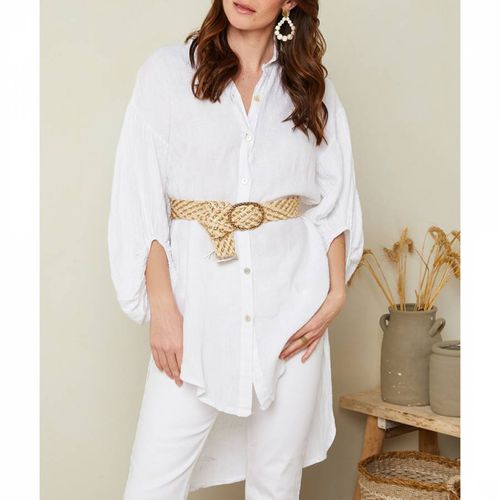 White Drop Hem Button Linen Shirt - LE MONDE DU LIN - Modalova