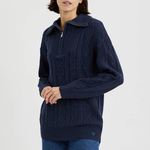 Navy Half Zip Cable Knit Jumper - Crew Clothing - Modalova