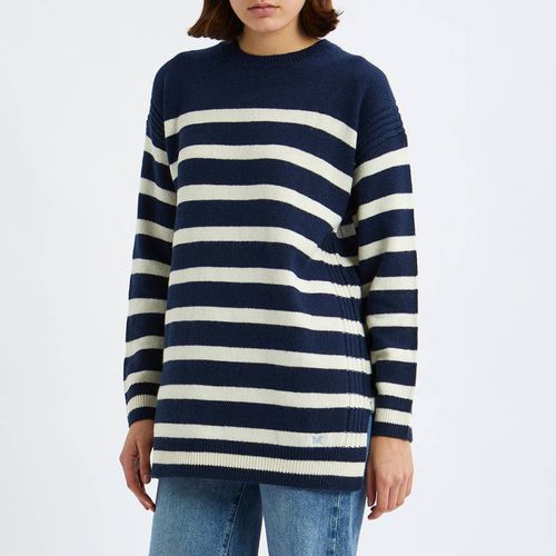 Navy/Cream Cotton Longline Jumper - Crew Clothing - Modalova