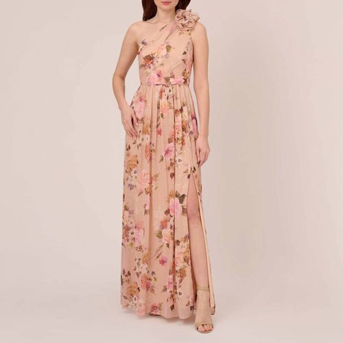 Floral One Shoulder Chiffon Gown - Adrianna Papell - Modalova