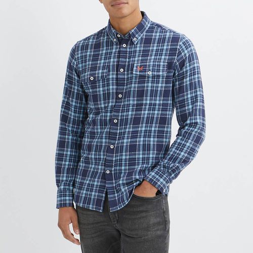 Navy Flannel Cotton Check Shirt - Crew Clothing - Modalova