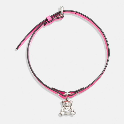 Silver Pink Teddy Bear Leather Choker Necklace - Coach - Modalova