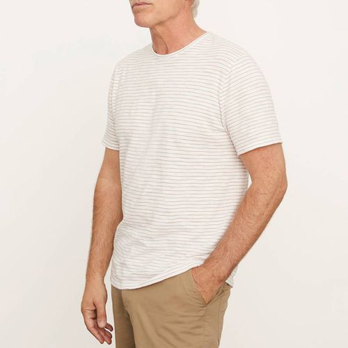 White/Sand Stripe Crew Neck Cotton T-Shirt - Vince - Modalova