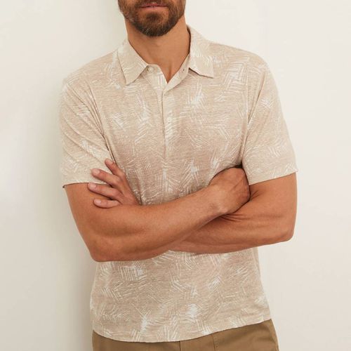Sand Palm Print Linen Polo Shirt - Vince - Modalova