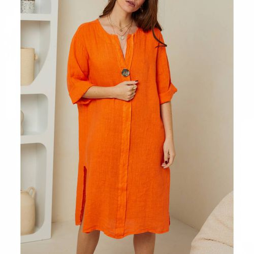 Orange Linen Button Front Dress - Rodier - Modalova