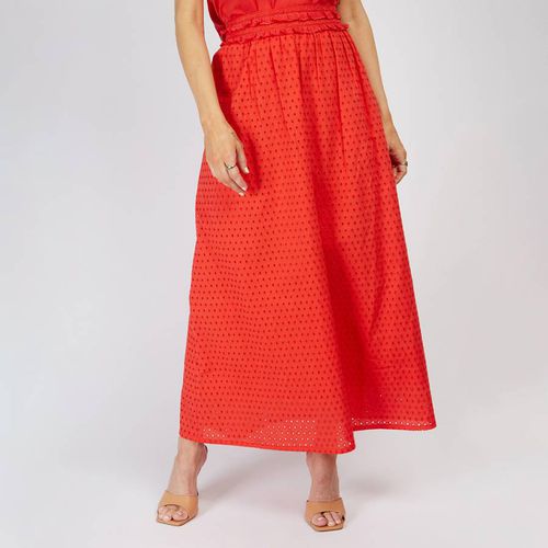 Red Broderie Cotton Midi Skirt - Little Mistress - Modalova