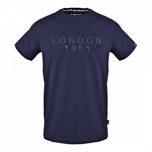 Navy London Logo Cotton T-Shirt - Aquascutum - Modalova