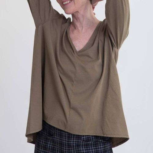 Taupe Aoife Cotton V Neck Relaxed Top - Beaumont Organic - Modalova