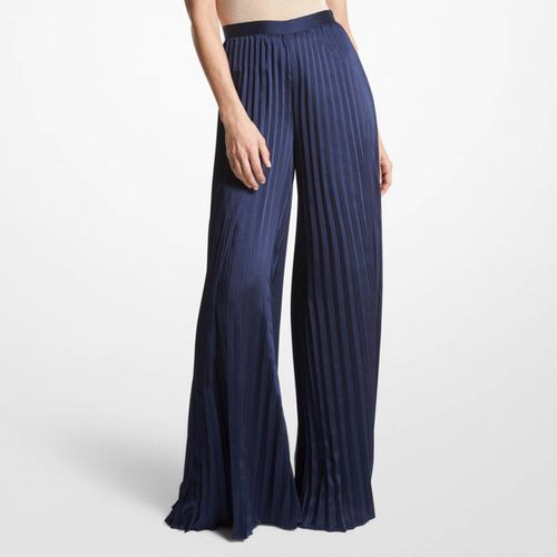 Navy Pleated Wide Leg Trousers - Michael Kors - Modalova