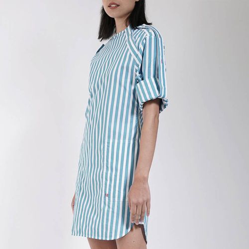 Blue Stripe Cotton Blend Mini Dress - Victoria Beckham - Modalova