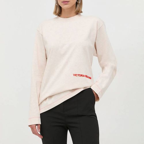 Ecru Long Sleeve Cotton T-Shirt - Victoria Beckham - Modalova
