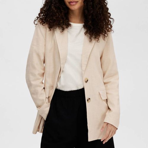 Sand Viva Single Breasted Linen Blend Blazer - Selected Femme - Modalova