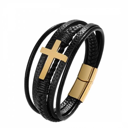 K Black Plated Cross Leather Bracelet - Stephen Oliver - Modalova