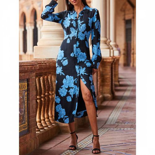 Black/Blue Floral Midi Dress - SOSANDAR - Modalova