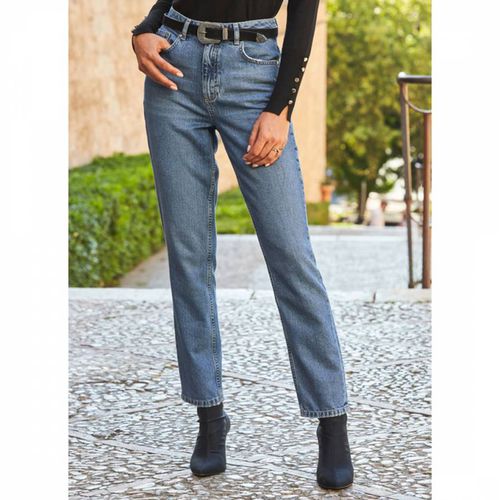 Mid Blue Straight Leg Jeans - SOSANDAR - Modalova