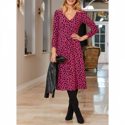 Pink & Black Animal Print Fit & Flare Midi Dress - SOSANDAR - Modalova