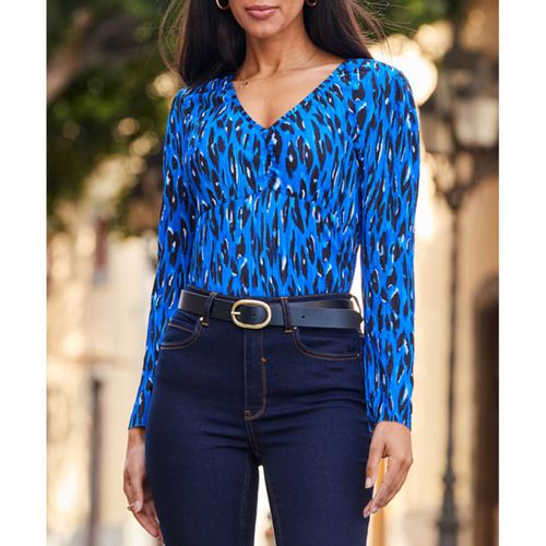 Amp; Black Leopard Print Twist Front Fitted Top - SOSANDAR - Modalova