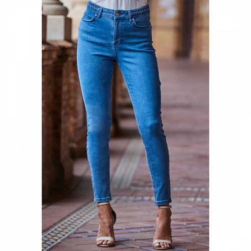 Mid Blue Braid-Detail Skinny Jeans - SOSANDAR - Modalova