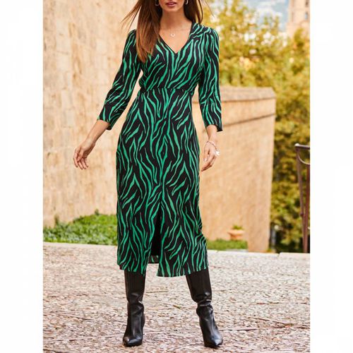 Black & Green Animal Print Midi Dress - SOSANDAR - Modalova