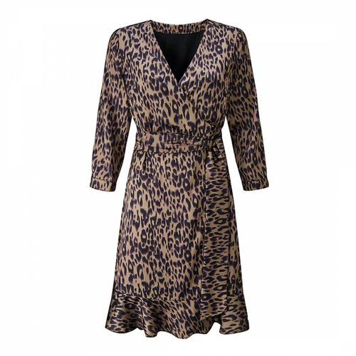 Khaki Leopard Print Wrap Dress - SOSANDAR - Modalova