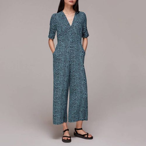 Blue V-Neck Animal Print Jumpsuit - WHISTLES - Modalova