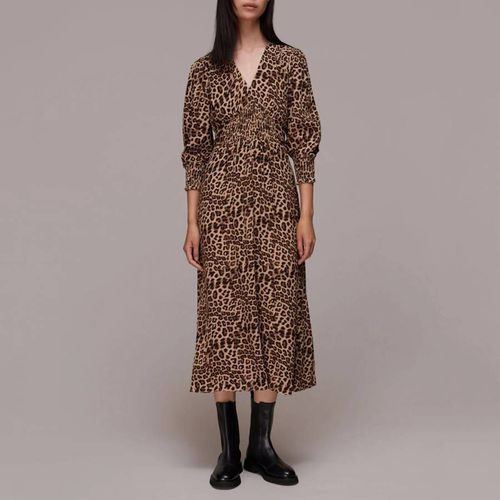 Brown Animal Print Shirred Midi Dress - WHISTLES - Modalova