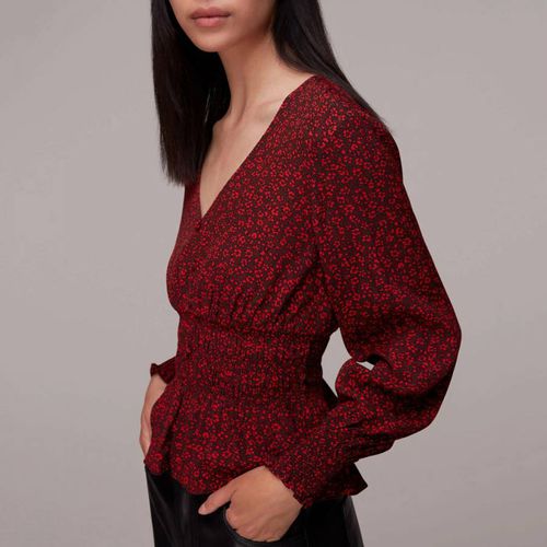 Red Jenny Floral Print Peplum Top - WHISTLES - Modalova