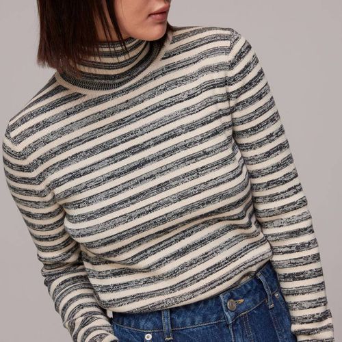 Cream Stripe Cotton Blend Polo Jumper - WHISTLES - Modalova