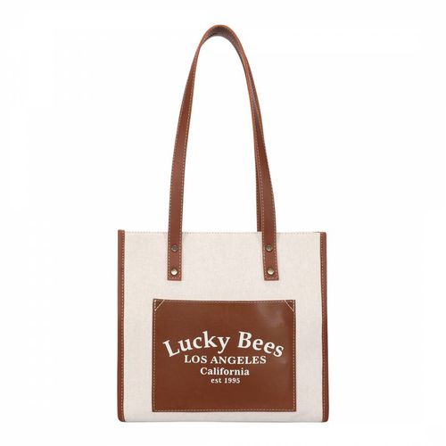 Brown & Cream Leather Bag - Lucky Bees - Modalova