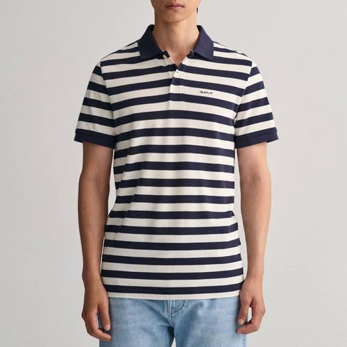 Navy/White Stripe Short Sleeve Polo Shirt - Gant - Modalova