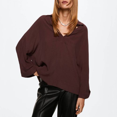 Maroon V-Neck Blouse - Mango - Modalova