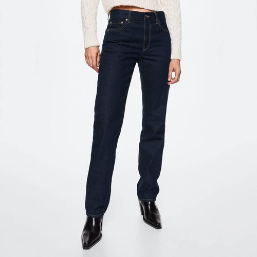 Dark Blue Mid-Rise Straight Jeans - Mango - Modalova