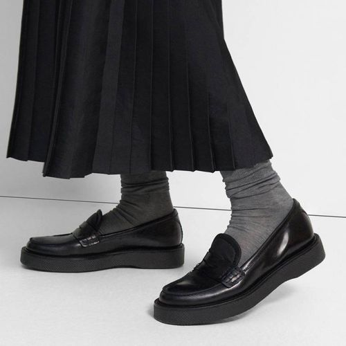 Black Shiny Leather Loafers - Theory - Modalova